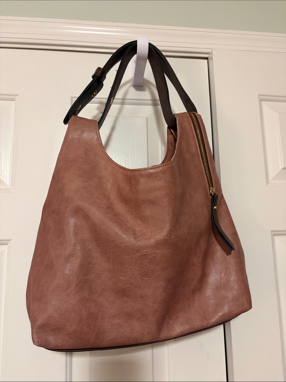 Women's Rose Brown Shoulder Bag with Dark Strap and Bottom